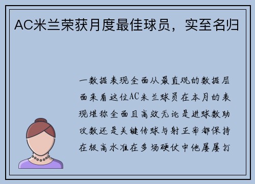 AC米兰荣获月度最佳球员，实至名归